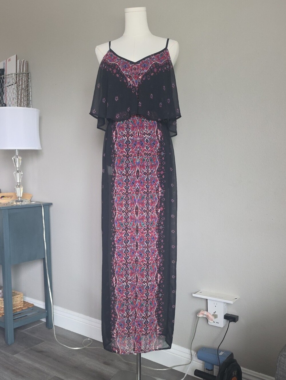 Express Black Maxi Dress with Pink & Purple Medallion Print